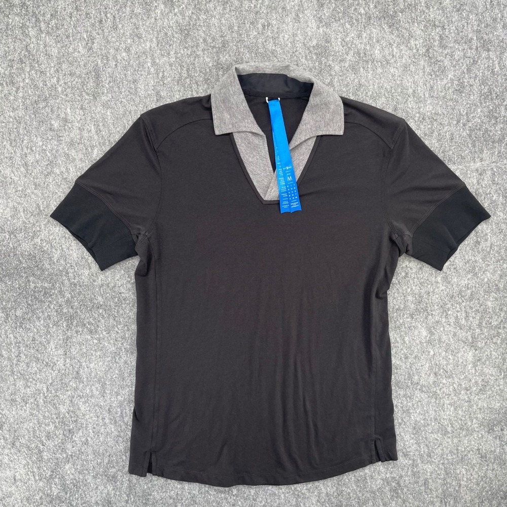 Kit and Ace Shirt Mens Medium Short Sleeve V-Neck Polo Shirt Black Grey Cashmere